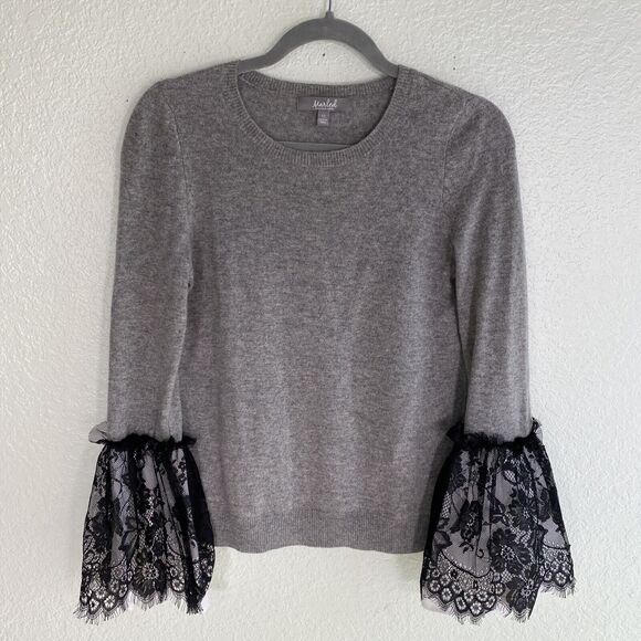 Marled Sweaters - Marled Cashmere Sweater Womens Extra Small Lace Flare Cuff Gray Pullover Cozy